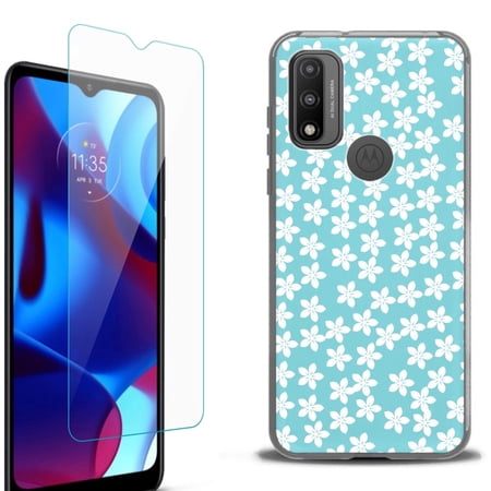 Slim-Fit Protective Phone Case (Black) compatible with Motorola Moto G Pure 5G with Tempered Glass Screen Protector by OneToughShield ® - Flower/Teal