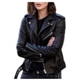 thumbnail image 1 of Chaqueta de piel sintética delgada de mujer de moda sólida y vintage., 1 of 3