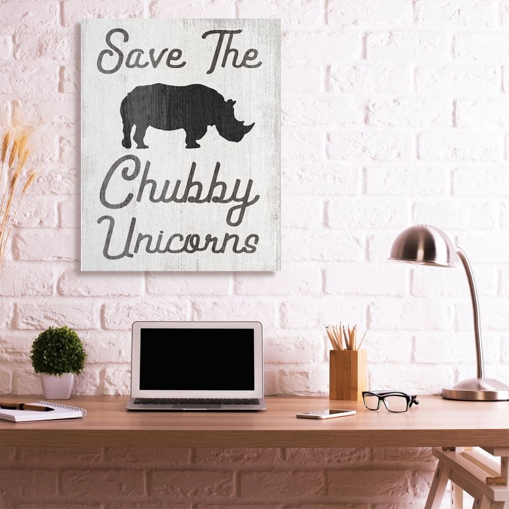 Stupell Industries Save the Chubby Unicorns Rhino Animal Humor Canvas Wall Art Design by Daphne Polselli