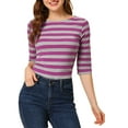 thumbnail image 1 of CAMISETAS RAYADAS DE MUJER INSPIRE CHIC, AJUSTE SLIM, MANGAS DE CODO, T-SHIRT M ROJO ROSA, 1 of 6