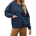 thumbnail image 5 of Spring Fall Women Long Sleeved Zipper Varsity Jacket Casual Bomber Jacket, 5 of 7