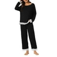 thumbnail image 2 of Conjunto de pijama para mujer INSPIRE CHIC, blusa de manga larga con encaje suave y pantalones, ropa de dormir de 2 piezas, M, negro, 2 of 5