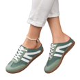 thumbnail image 6 of Women's Striped Canvas Slip On Sneaker Mules, Backless Casual Lace Up Flat Loafers Low Top Walking Shoes With Comfortable Cushioned Insole Durable Rubber Sole Everyday Wear,Dark Green 5.5, 6 of 6