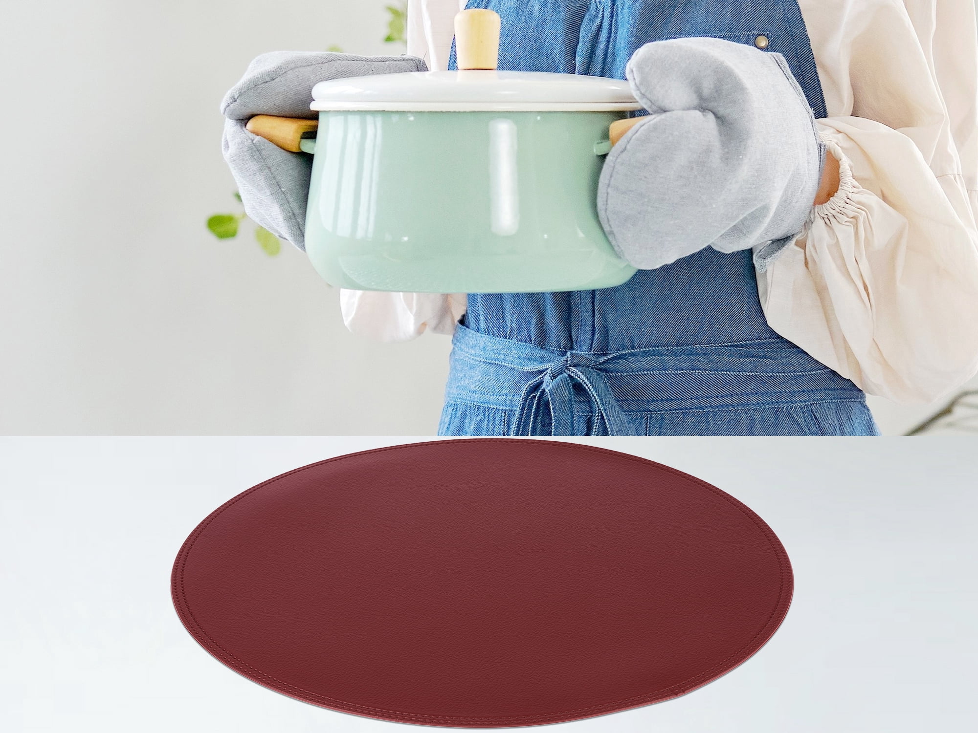 Unique Bargains Set of 6 Faux Leather Placemats Red