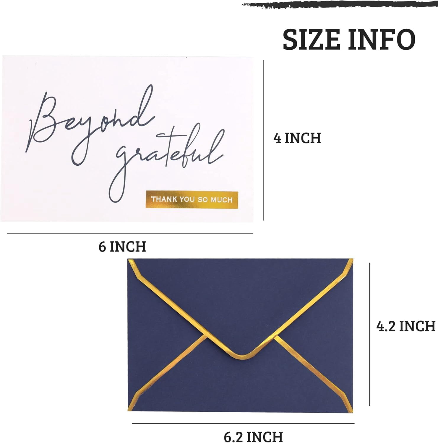 Navy Beyond Grateful Thank You Cards with Envelopes - 36 PK - Navy Thank You Notes with Gold Foil Letterpress 4x6 Inches Blank Note Cards for Business Graduation Wedding Baby Shower Funeral Sympathy