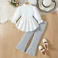 thumbnail image 4 of Mifsaly Little Girls 2 Piece Outfits Set Long Sleeve Button Down Peplum Shirt Tops and Ribbed Flare Pants Kids Fall Spring Clothes for School Daily Wear Fashion Boutique Suit, 4 of 9