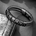 thumbnail image 4 of Personalized Bracelet for Men, Custom Engraved Leather Wristband with Adjustable Stainless Steel Clasp, Name Date Family Jewelry Gift, 4 of 10