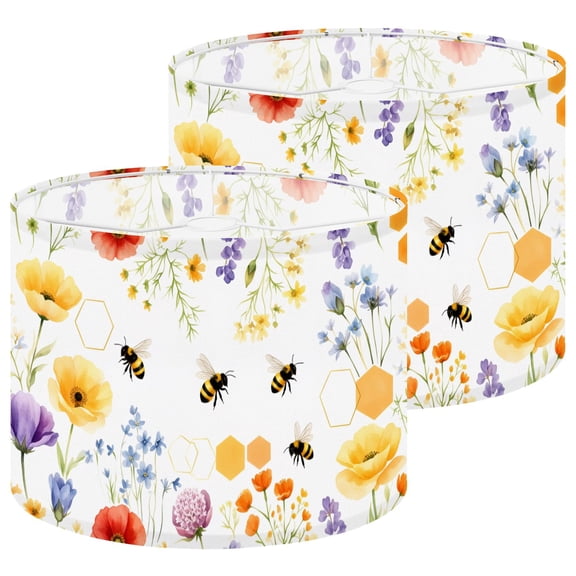 Lampshades 2 Pack Spring Decor Vibrant Floral Bee Hexagonal Accents Watercolor 13"x13"x10" Light Shade for Table Lamps Floor Lamp Shades Lampshade Replacement Easy Assembly
