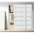 thumbnail image 3 of Sliding Closet Frosted Glass Bypass Doors 48 x 80 inches | Quadro 4445 White Silk | Sturdy Top Mount Rails Moldings Trims Hardware Set | Wood Solid Bedroom Wardrobe Doors, 3 of 6