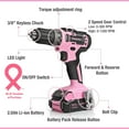 thumbnail image 5 of WORKPRO 20V Pink Cordless Drill Driver Set, 3/8” Keyless Chuck, 2.0 Ah Li-Ion Battery, 1 Hour Fast Charger and 11-inch Storage Bag Included, 5 of 9