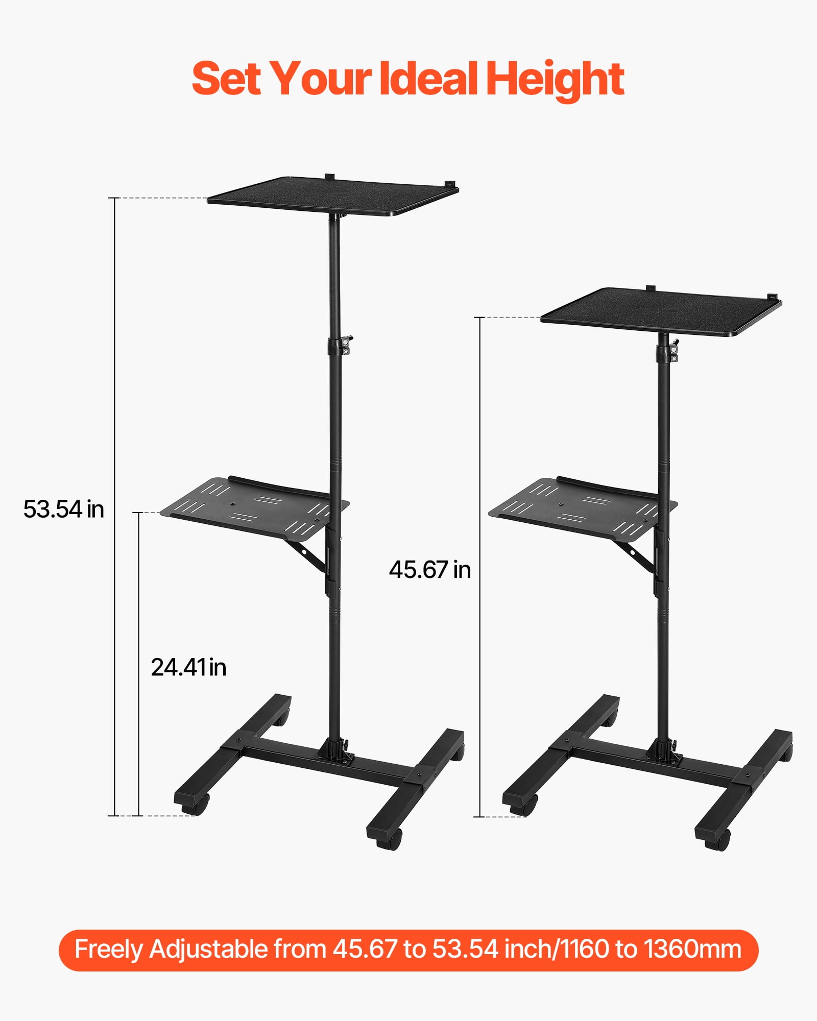 VEVOR Projector Stand, 2 Shelves Laptop Floor Stand, Projector Stands Table with Adjustable Height 33.86 to 53.54 inch, I-Beam Frame Projectors Stands Tripod for Meetings, Outdoor Movies, Video Stand