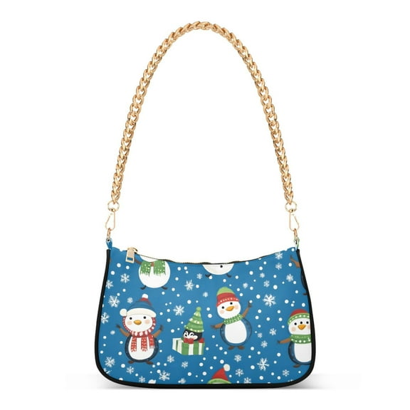 Ryvnso Christmas Snowman Womens Chain Shoulder Bag Tote Handbags Clutch Hobo Purse with Zipper for Travel