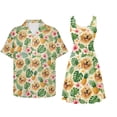thumbnail image 2 of Jiueut Golden Retriever Hibiscus Plumeria Palm Leaves Pattern Matching Couple Outfits Men's Aloha Shirt Women's Sleeveless Dress, Casual Husband and Wife Clothes for Vacation Travel Luau, Size 5XL, 2 of 5