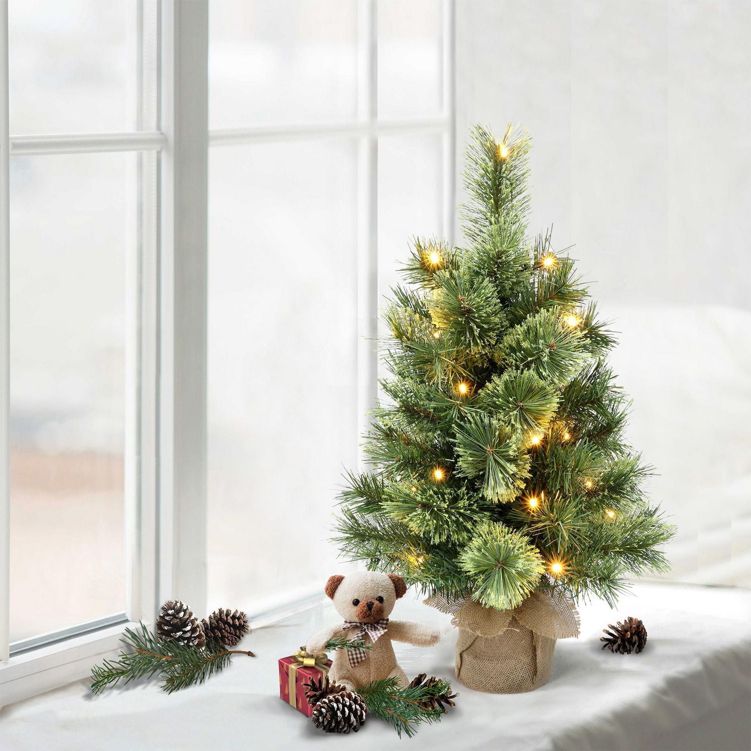 Holiday Time 2' Pre-lit Cashmere Small Tree, Green, 52 branch tips; LED lights
