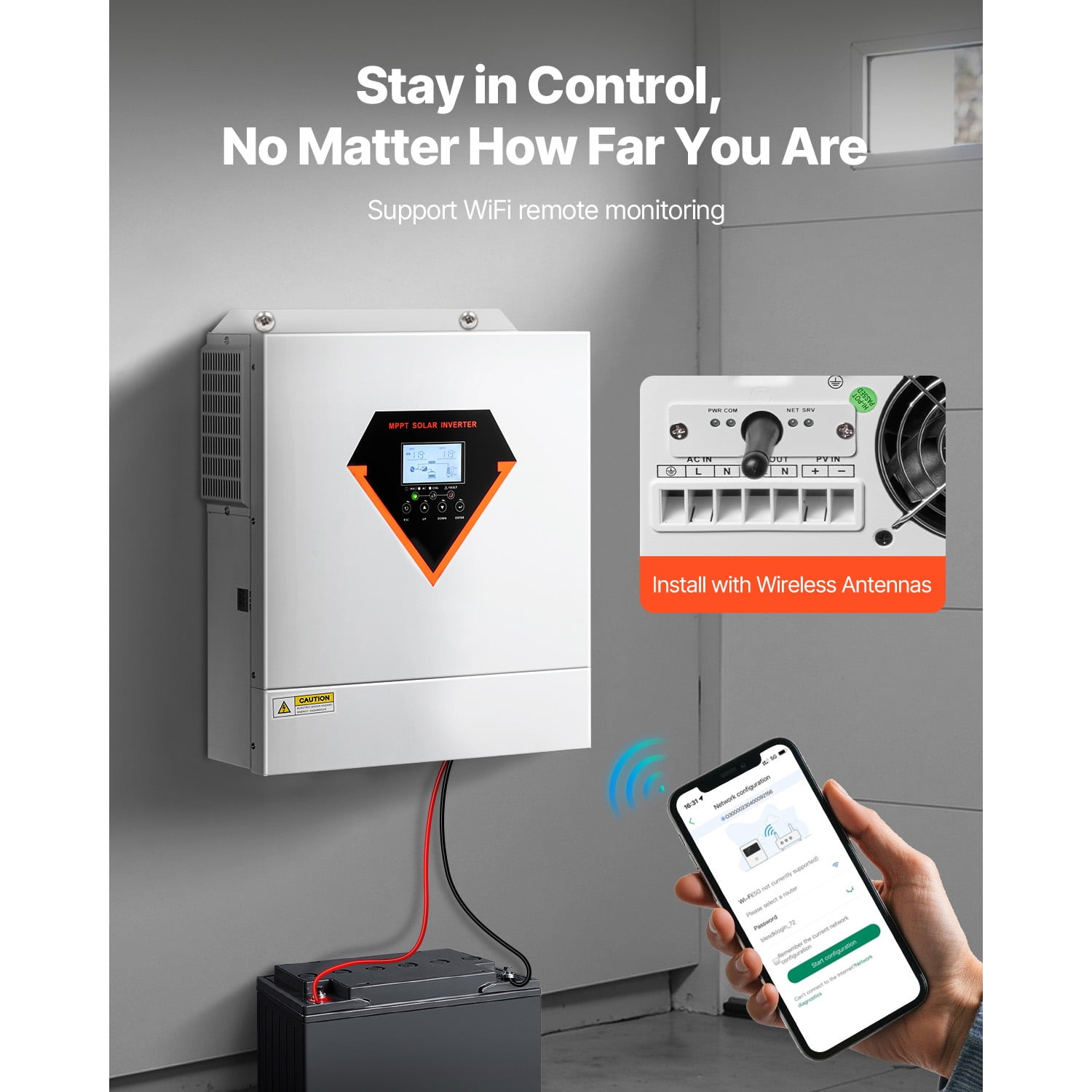 KFFKFF Solar Power Converter, 3000W, Comprehensive Pure Sine Wave Energy Converter Charger, 24V DC to 110/120V AC, Integrated 100A MPPT Solar Regulator, for Off-Grid System Acid Lithium Battery