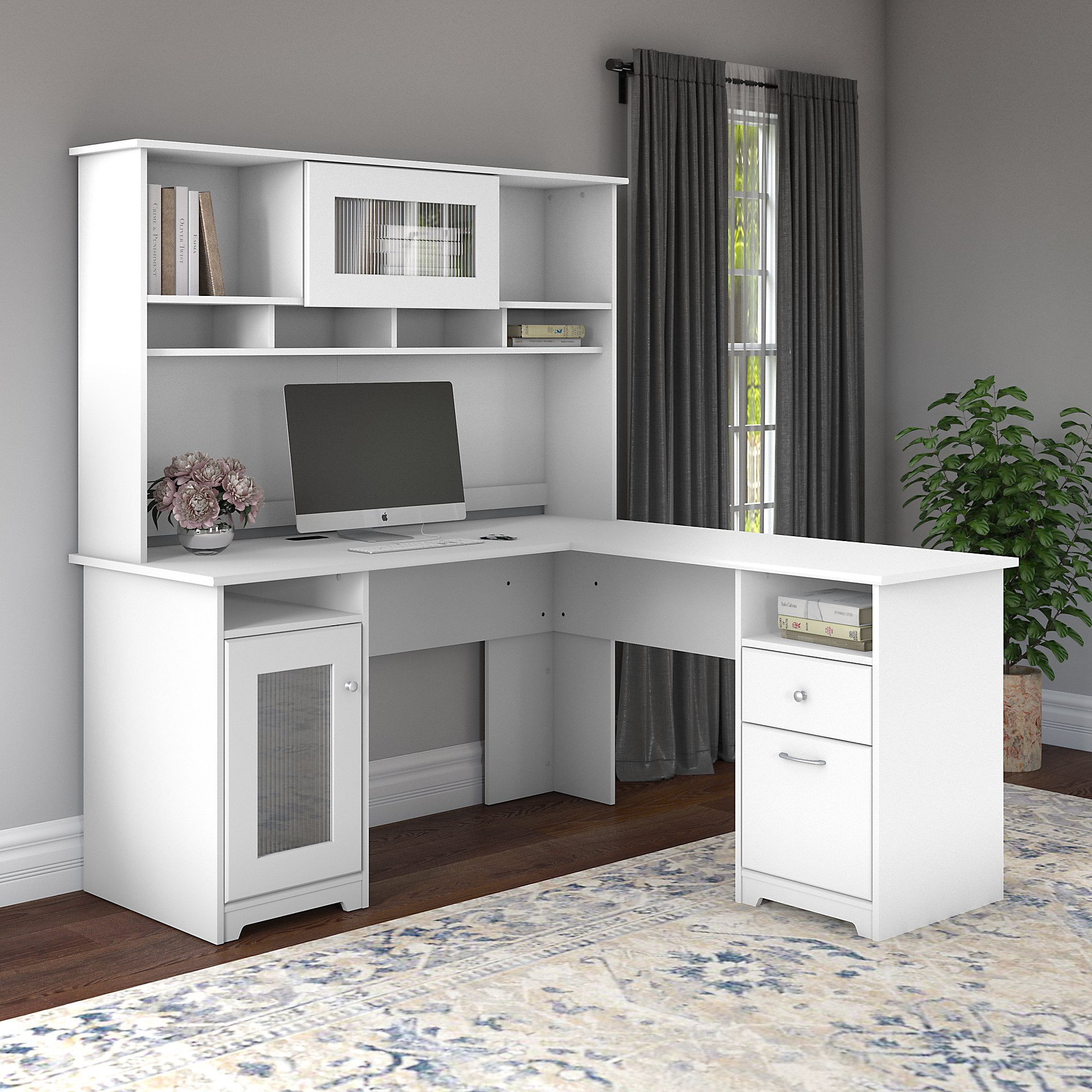 Cabot Modern 60 W L Desk With Hutch, Modern Computer Desk With File Drawer