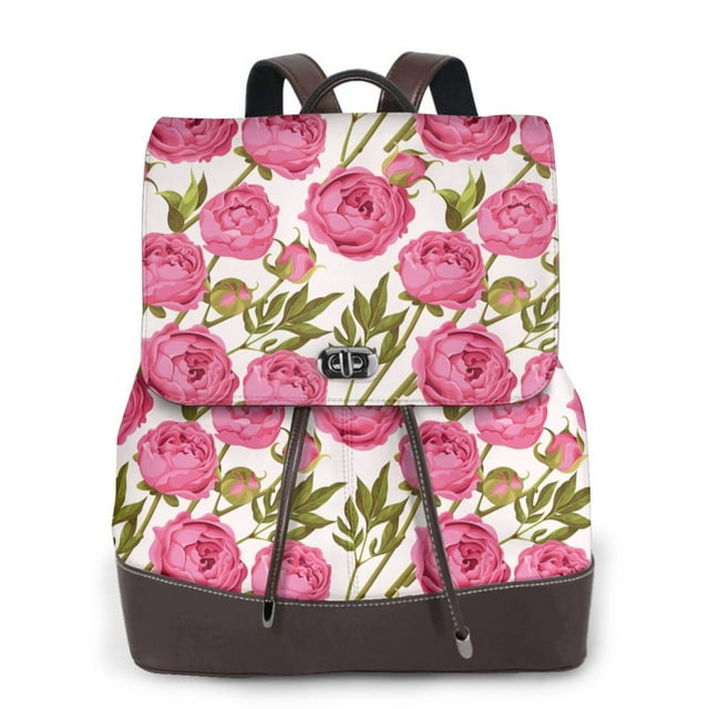 Vsdgher Rose Flowers Pattern PU Leather Backpack,Purse for Women Fashion Multipurpose Design Handbag Ladies Shoulder Bags Travel Backpack