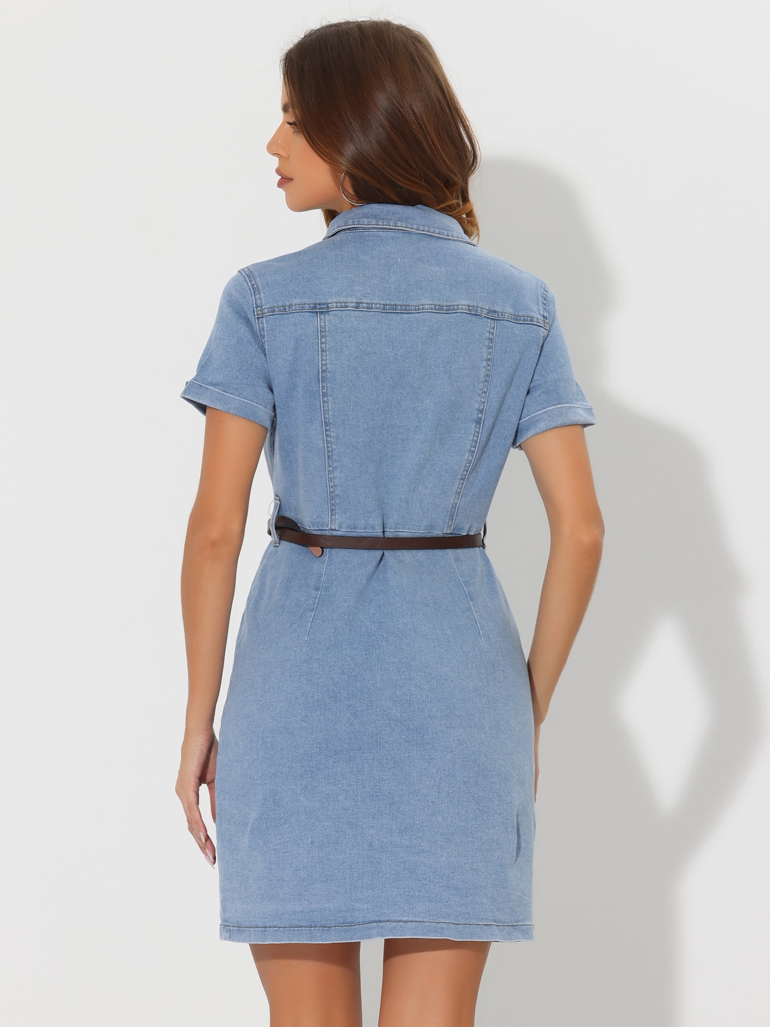 DARING DIVA Casual Collared Short Sleeve Denim Shirt Dress XS Blue S Light Blue