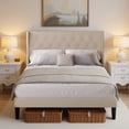thumbnail image 2 of Zocalo Marco de Cama Tapizado Matrimonial con Cabecero de Ala | Fácil de Montar y Sin Ruido | Color Beige | Incluye Respaldo | 196x145x119 cm, 2 of 7