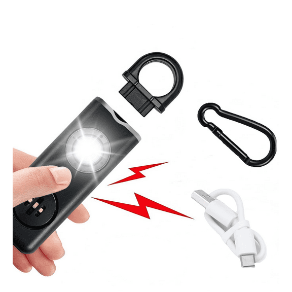 Rechargeable Personal Safety Alarm - Keychain Alarm,130dB Self Defense Siren & Strobe Light, LED Lighting Function,Lightweight, Loud Alert for Women,Girls, Children, Elderly (Black)