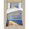 thumbnail image 3 of Fantasy Duvet Cover Set, Watercolored Wooden Bridge Pier to the Sea Harbor Bay Coast Cloudy Day with Gull, Decorative 3 Piece Bedding Set with 2 Pillow Shams, Queen Size, Cream Blue, by Ambesonne, 3 of 3