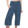 thumbnail image 2 of Palazzo Capri Pants for Women Cotton Linen Lightweight Elastic Waist Wide Leg Loose Flowy Capris with Pockets, 2 of 4