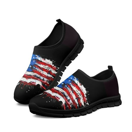 Women Flat Shoe Loafers American Flag Printing Walking Lightweight Comfortable Sneakers Breath Mesh Shoes