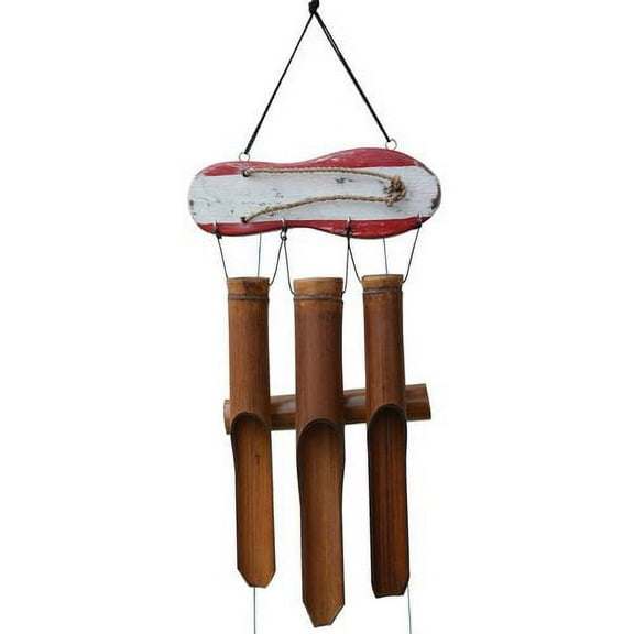 Cohasset Gifts 111R Cohasset Red Sandal Bamboo Wind Chime, Distressed Red & White Striped Finish