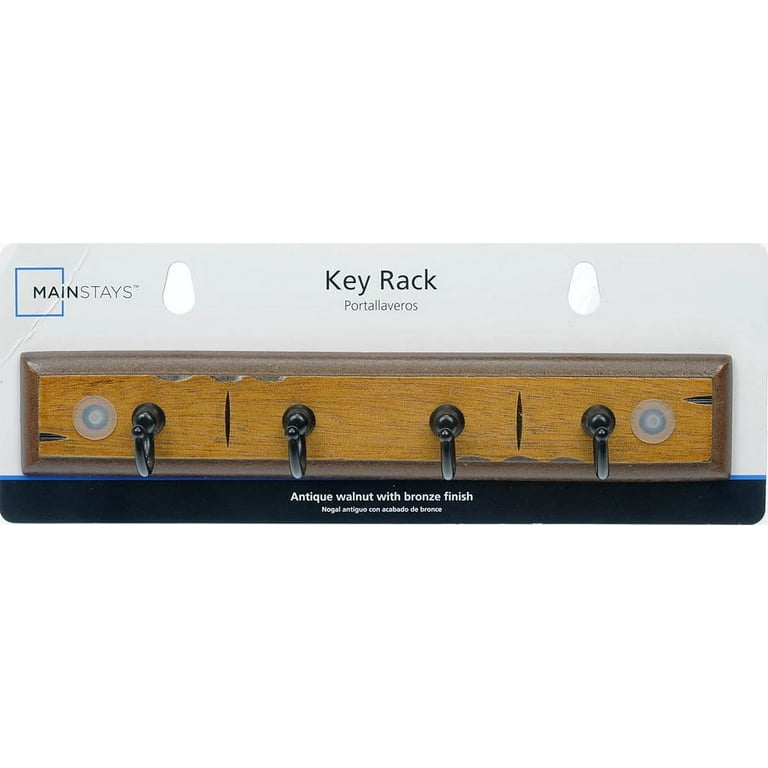 Mainstays Walnut Finish 8.75 Inch Key Rail with 4 Satin Nickel