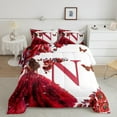 thumbnail image 2 of Erosebridal Ensemble de Couette Romantique Monogrammée N pour Lit Simple, Ensembles de Couette de Princesse de Rêve Taille Simple, Couette Réversible Rose Rouge, Décoration de Chambre Respirante, 2 Pcs, 2 of 7