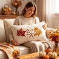 thumbnail image 6 of Cififendec Thanksgiving Lumbar Pillow Cover, 19.69"×11.81", Autumn Maple Leaf Embroidered Textured Fall Cushion Cover for Sofa Farmhouse Decor, 6 of 7