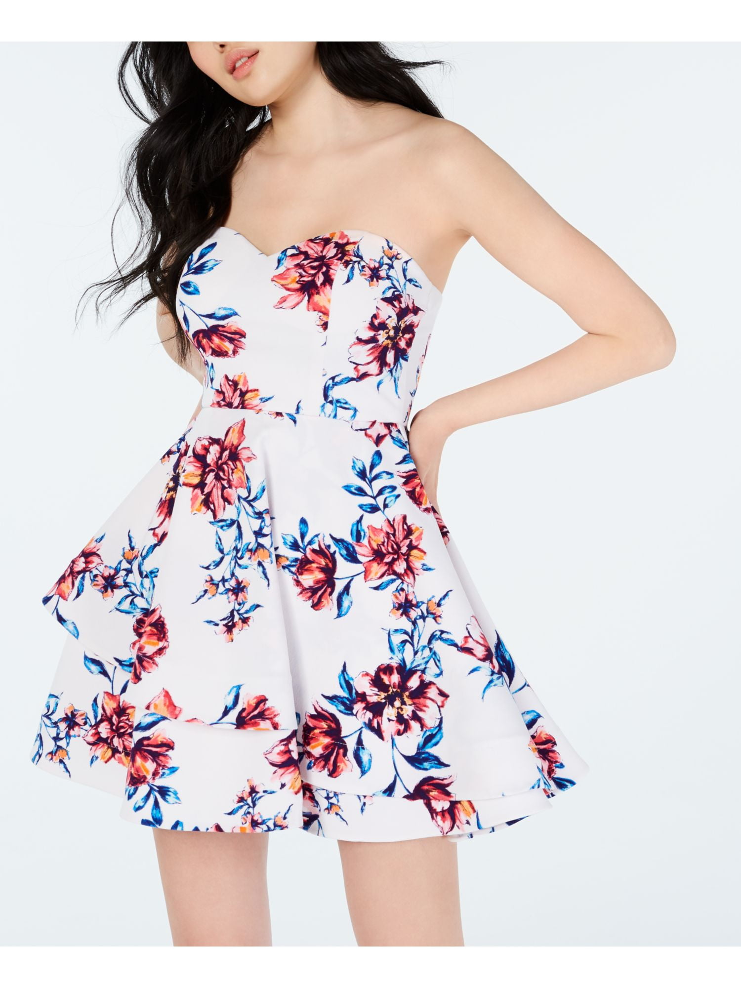 B DARLIN Womens White Ruffled Floral Sleeveless Sweetheart Neckline Mini  Fit + Flare Dress Juniors 1\2 - Walmart.com
