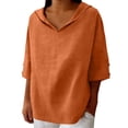thumbnail image 4 of Womens Summer Tops V Neck Lapel Solid Color Cotton Linen Loose Hooded Top T Shirt Short Sleeve T Shirt, 4 of 4