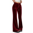 thumbnail image 2 of Velvet Pants Women Lounge Comfy Velour Flare Pants Casual Wide Leg High Waisted Drawstring with Pockets Wine Red XL, 2 of 8