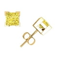 thumbnail image 2 of 2 Ct Princess Cut Created Canary Diamond Earrings (14K Yellow Gold, Screw Backs) 2 of 6