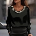 thumbnail image 2 of ManxiVoo Women Pearl Detail Satin Top Long Sleeve Crew Neck Blouse Elegant Fall Work Shirt Luxe Feel Blouse XL Size Black, 2 of 6