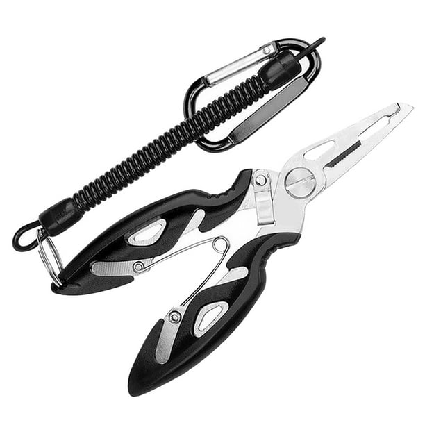 Fishing Plier Fish Lip Gripper lip gripper plier Lure Hook Remover  Stainless Steel Fishing Scissor with Anti-lost Rope, Black 