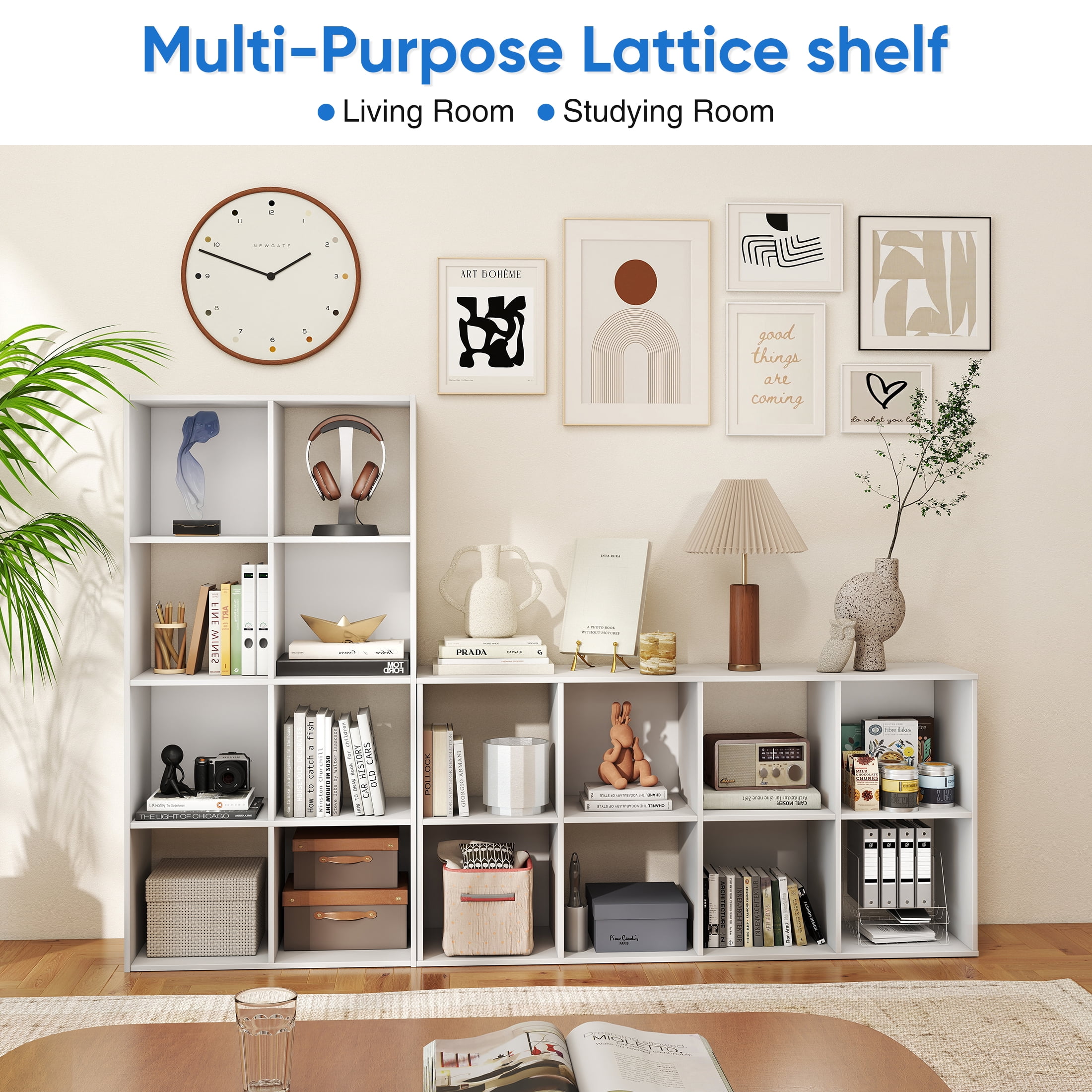 ZUNMOS 8 Cube Storage Organizer,Open Cube Storage Bookcase with 4  Removable Back Panels, for Living Room, Bedroom, Entrance Hall &Office ,47.7" L×11.6" W×24"H, White