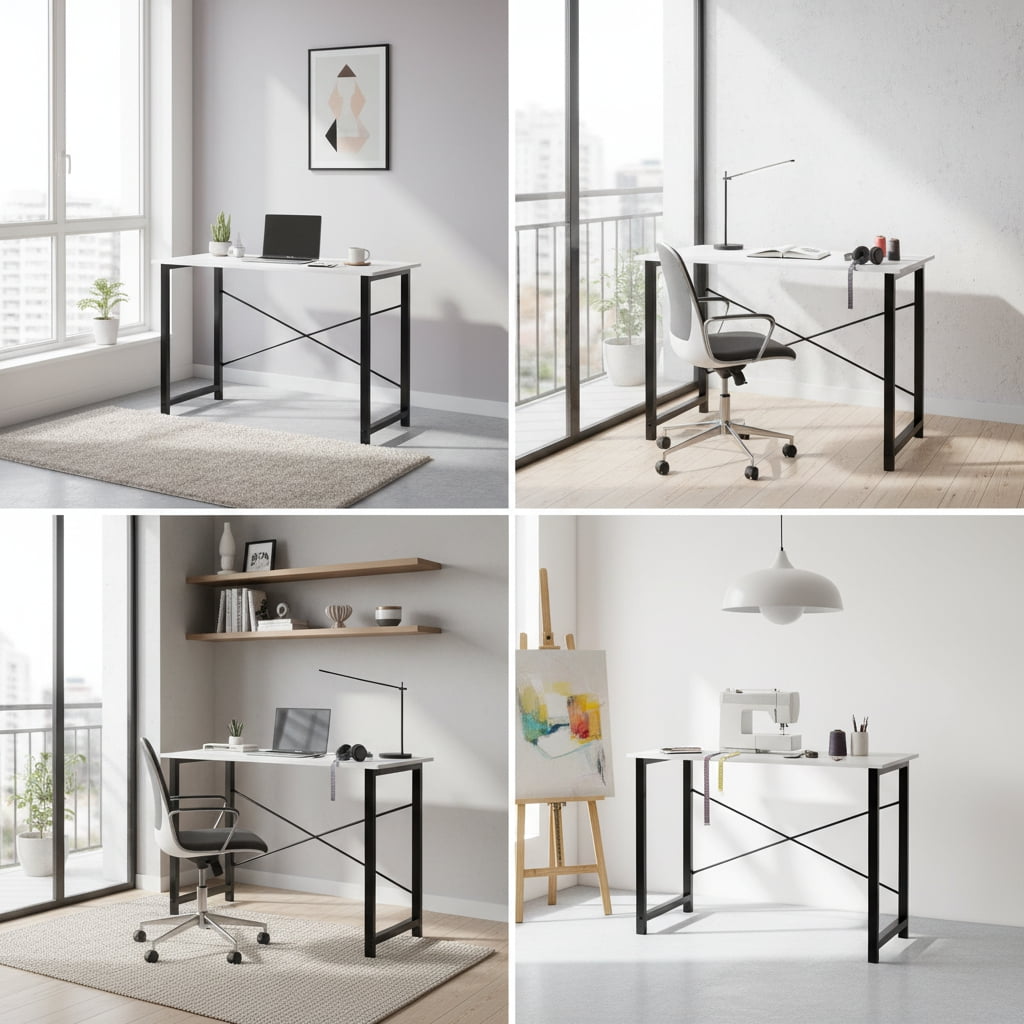 CONCETTA 47in Computer Office Desk, Writing Table for Small Spaces, Modern Style Home Office Desk, White