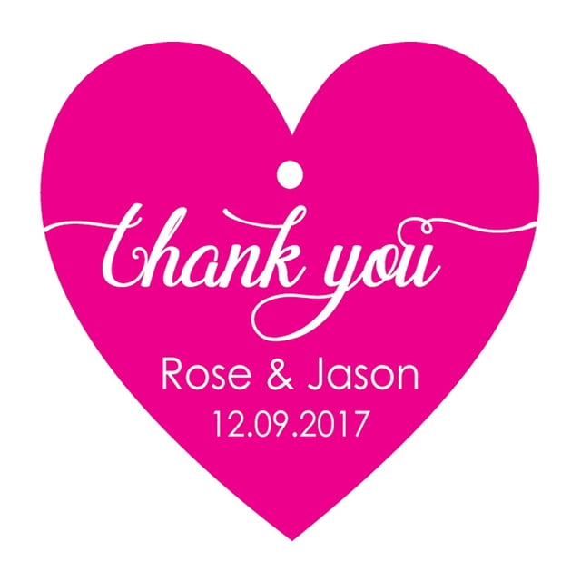 100 PCS Personalized Wedding Favor Gift Tags Thank You Custom Made Heart Shape Hang Tags