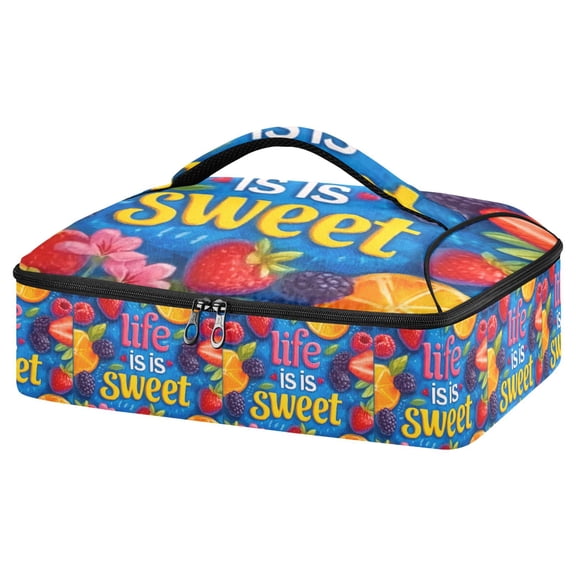 Iauyy Casserole Carrier for Hot Food Insulated Casserole Travel Carry Bag with Lid Food Warmer Bag for Party/Picnic,Fruit Illustration