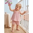 thumbnail image 5 of Loicainy Toddler Baby Girl Summer Outfit 6 12 18 24 Months 2T 3T 4T Casual Decorative Flower Design Sleeveless Tops and Shorts 2 Pcs Clothes Set, 5 of 9