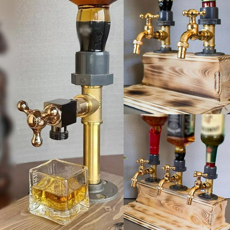 Liquor Alcohol Whiskey Wood & Brass Dispenser Whiskey