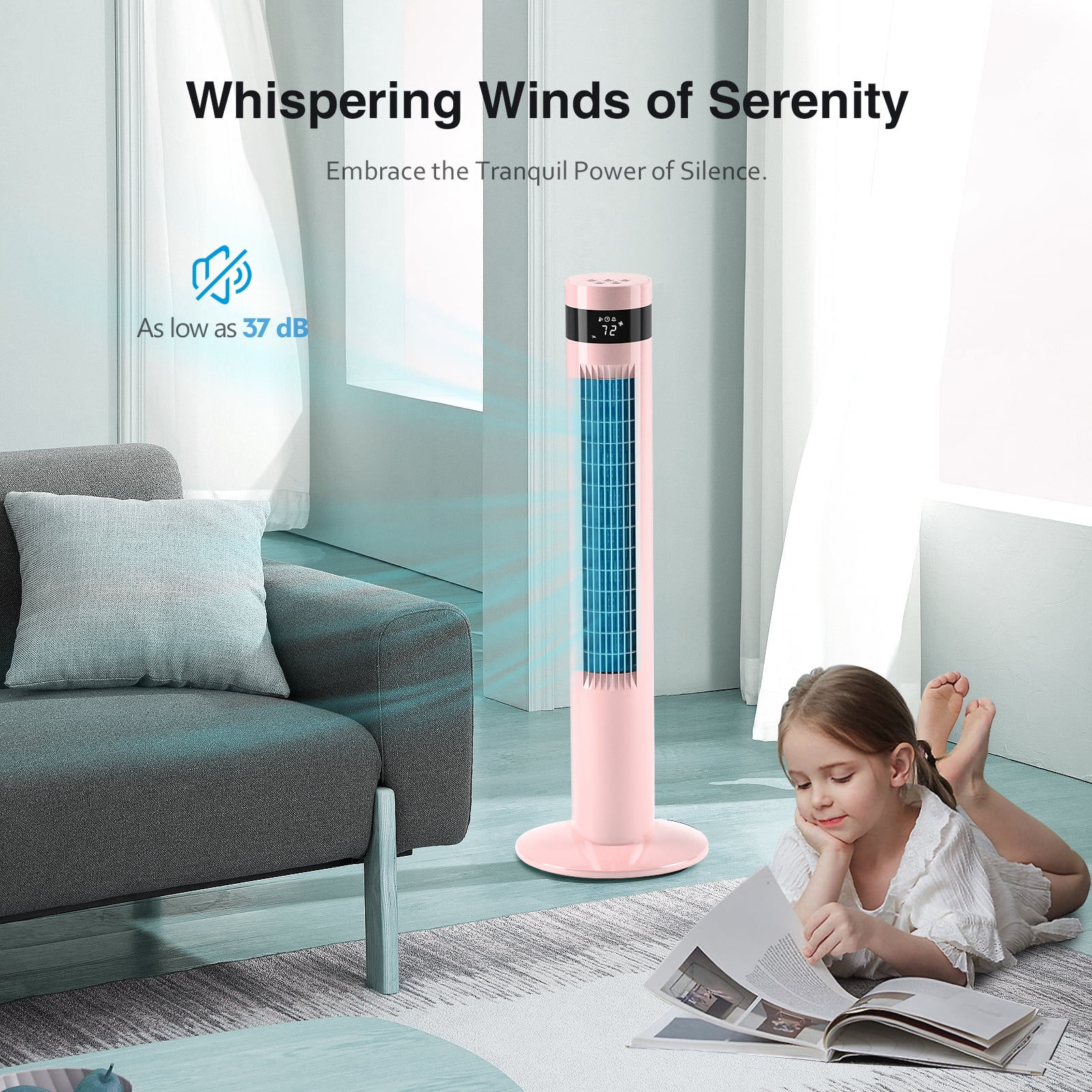 WAA Tower Fan, 11.81 Inch, 3-Speed, Oscillating, Timer, Remote Control, Free Standing