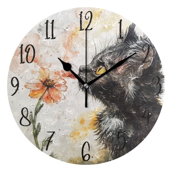 WOBOGO Skinny Black Cat Wall Clock 10in Silent Mechanism Battery Operated Retro Style for Living Room Bedroom and Kitchen Black Pointer