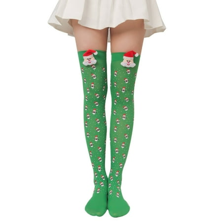 

Women Christmas Silky Over Knee Long Socks Cute 3D Plush Toy Bowknot Diagonal Striped Holiday Party Thigh High Stockings
