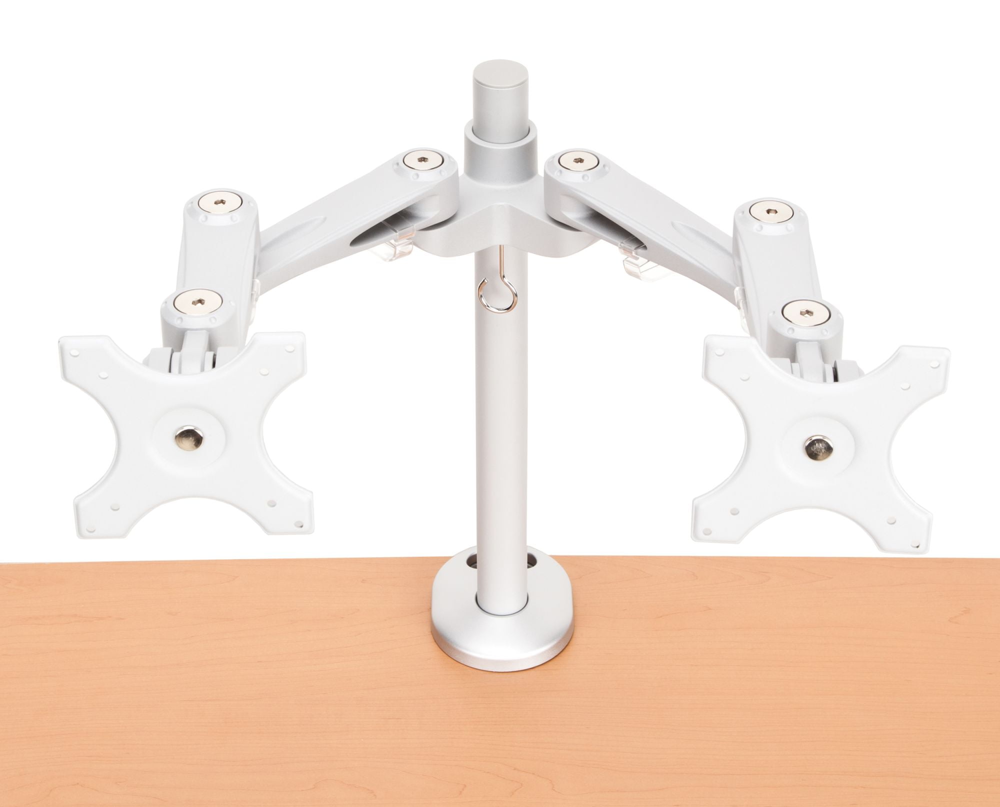 Bolt Mounted Dual Monitor Desk Arm Support for Two Panels, Silver
