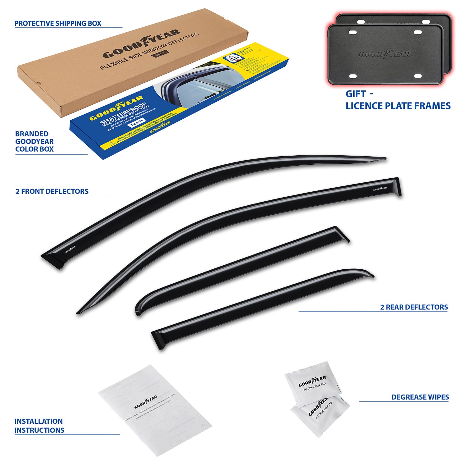 Goodyear Shatterproof in-Channel Window Deflectors for Toyota Tacoma Double Cab 2024-2026, Rain Guards, Window Visors for Cars, Vent Deflector, Car Accessories, 4 pcs - GY008781
