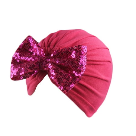 Herrnalise Newborn Baby Solid Hat Cap Beanie Paillette Bow Headband Headwear Accessories