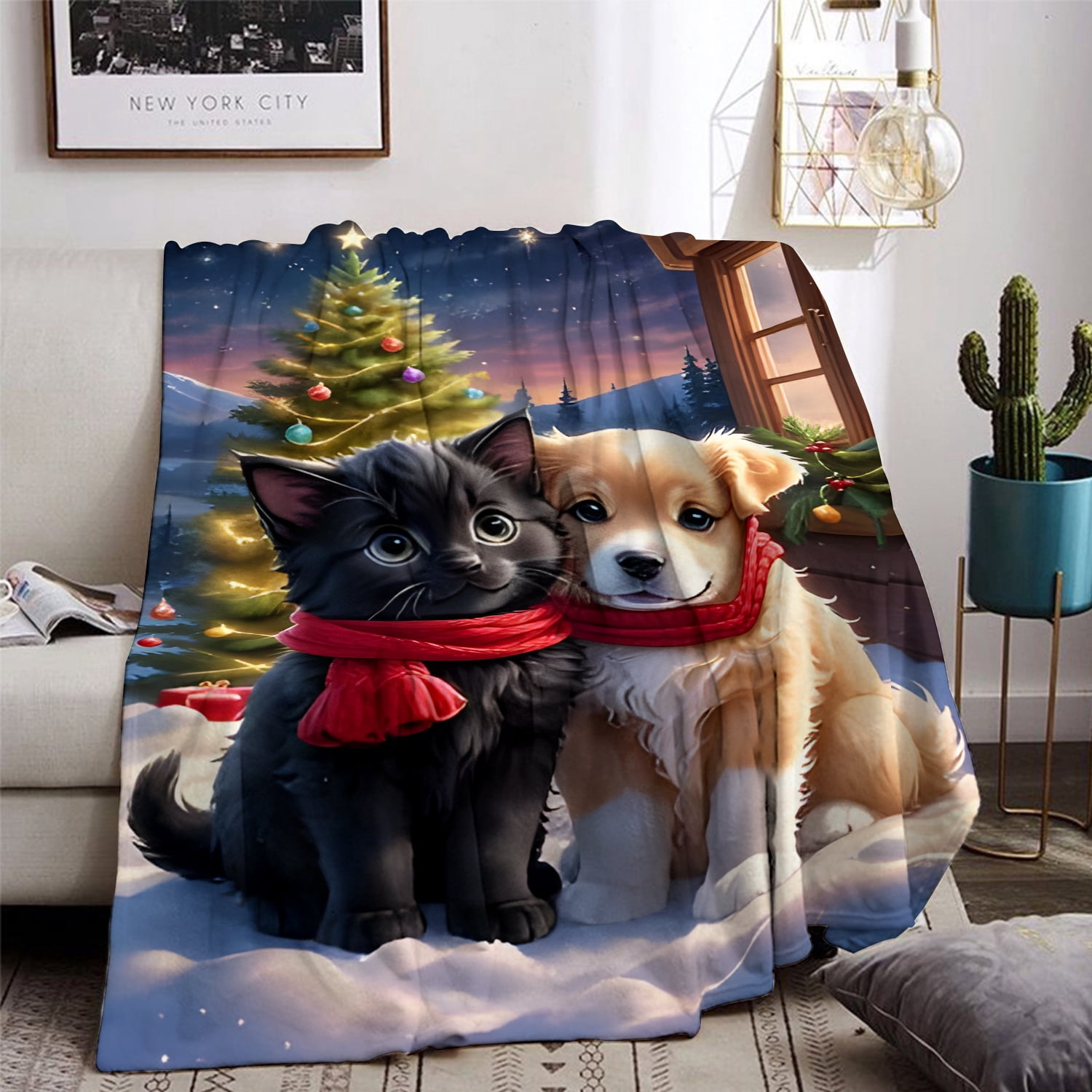 Cozy Cat & Dog Flannel Throw Blanket - Soft, Warm, and Versatile for Couch, Bed, Travel, Camping, Living Room, Office - Digital Print Design